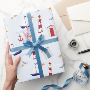 Maritimes Leuchtturm- und Anker-Küstendesign Geschenkpapier
