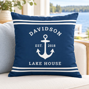 Maritimes Marine-Anker-Seehäuser-Monogramm Kissen