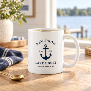 Maritimes Marineanker-Haus am See Monogramm Kaffeetasse