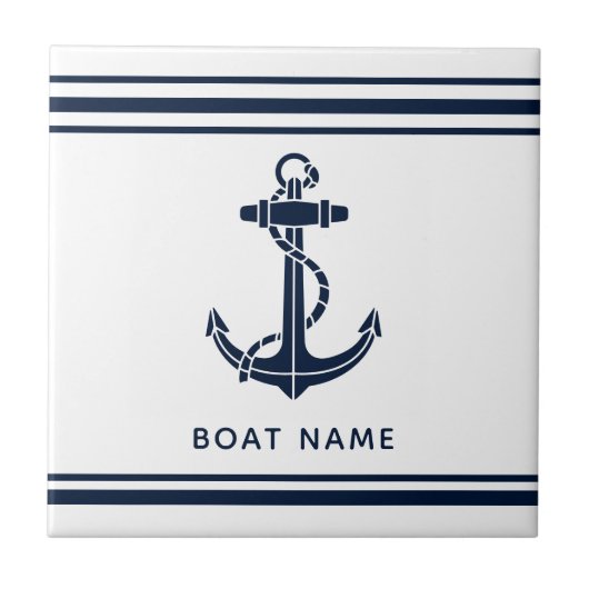 Maritimes Marineblaues Anker-Boot-Name Benutzerdef Fliese (Vorderseite)