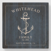 Maritimes Marineholzanker-Familienmonogramm Steinuntersetzer (Vorderseite)