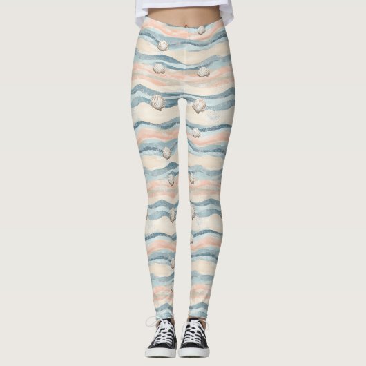 Maritimes Muschelwellenmuster Leggings (Vorderseite)