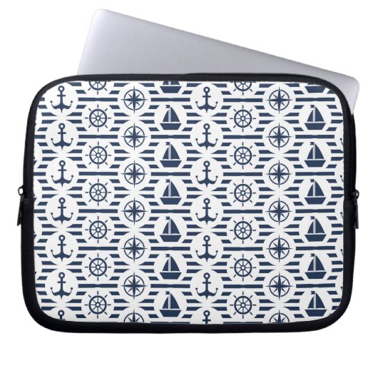Maritimes Muster in Blau Laptopschutzhülle (Vorderseite)
