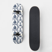 Maritimes Muster in Blau Skateboard (Vorderseite)
