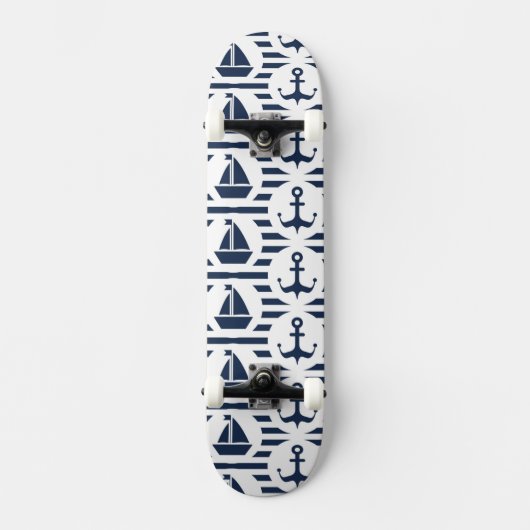 Maritimes Muster in Blau Skateboard (Vorderseite)