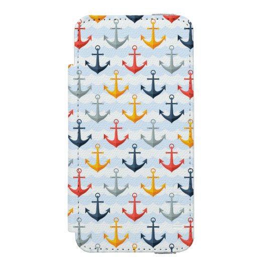 Maritimes Muster mit Ankern Incipio iPhone Geldbeutel-Hülle (Folio Vorderseite)