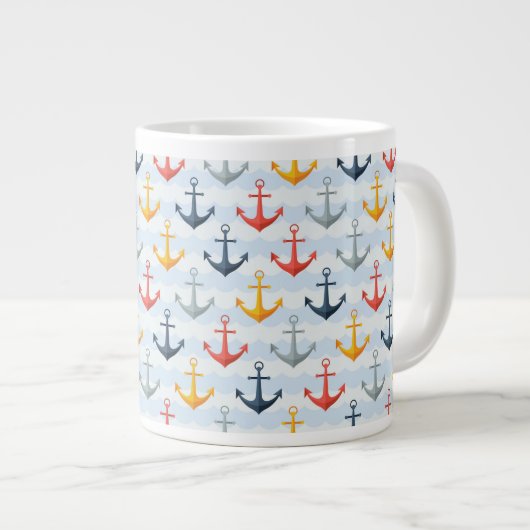 Maritimes Muster mit Ankern Jumbo-Tasse (Vorderseite Rechts)