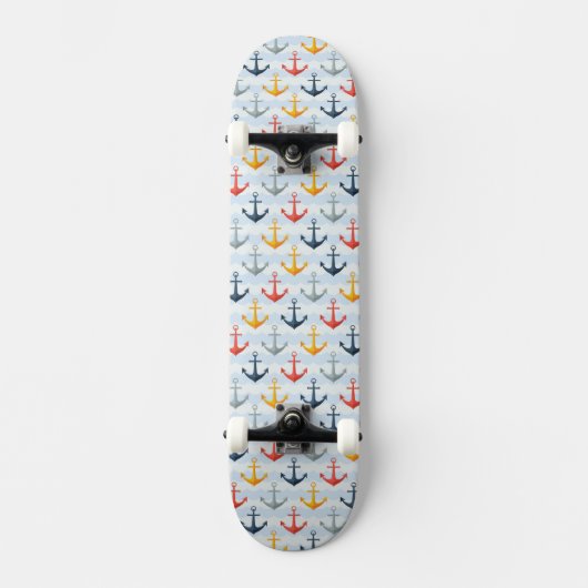 Maritimes Muster mit Ankern Skateboard (Vorderseite)