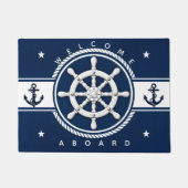 Maritimes Navy Blau Schiffsruder Anker Fußmatte (Vorderseite)