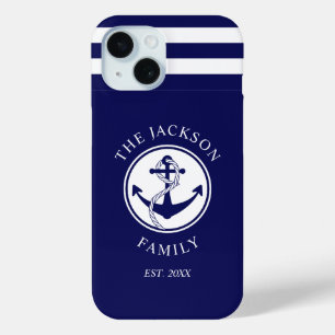 Maritimes Navy Blau Streifenmuster Familienname Case-Mate iPhone Hülle