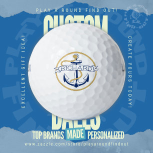 Maritimes Navy Blaues Anker Seil Personalisierter Golfball