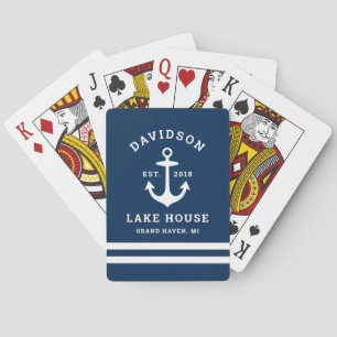 Maritimes Navy-Landhaus-Familienmonogramm Spielkarten