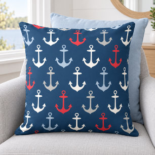Maritimes Navy-Rot-Anker-Muster Kissen