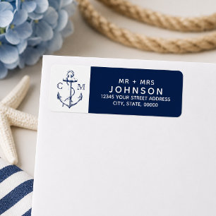 Maritimes Navy-Skizzen-Anker Weißes Monogramm