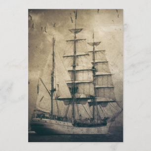 Maritimes Ozean Meer Vintage-Segeln Segelboot Einladung