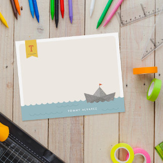 Maritimes Papierboot-Monogramm-Flagge Kinder-Schre Einladung