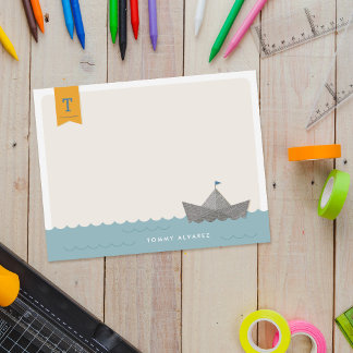 Maritimes Papierboot-Monogramm-Flagge Kinder-Schre Einladung