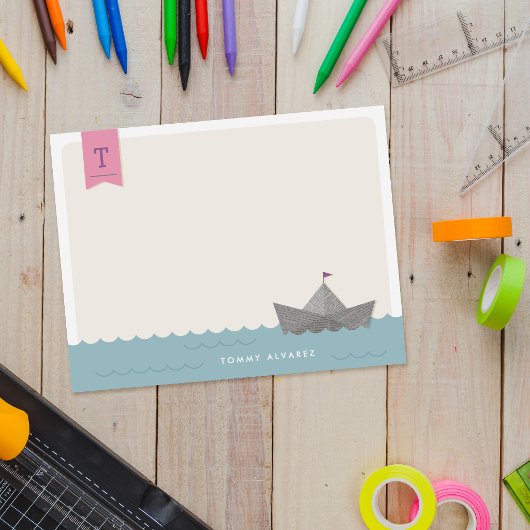 Maritimes Papierboot-Monogramm-Flagge Kinder-Schre Einladung