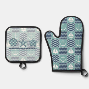 Maritimes Quilt Ofenhandschuh & Topflappen-Set