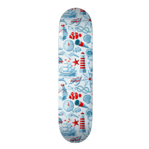 Maritimes Rot-Weiß-Blau-Muster Skateboard