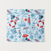 Maritimes Rot-Weiß-Blau-Muster Wandteppich (Vorderseite (Horizontal))