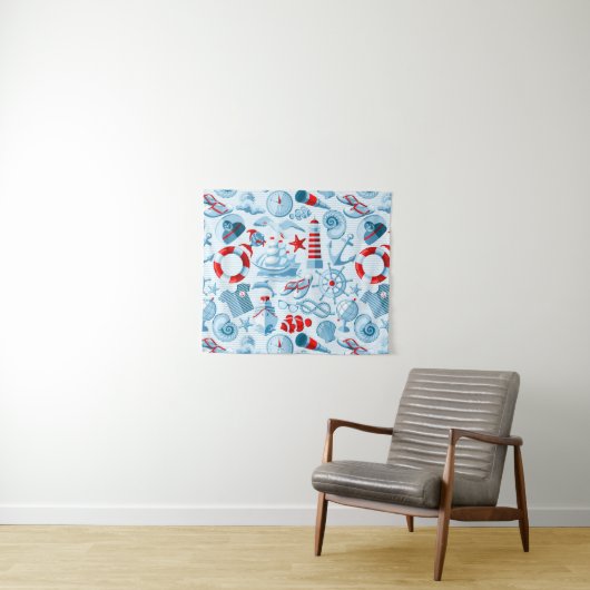 Maritimes Rot-Weiß-Blau-Muster Wandteppich (Beispiel (Horizontal))