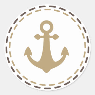 Maritimes Schiff Anker Braun und Beige - Matrose, Runder Aufkleber