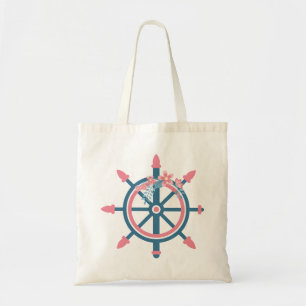 Maritimes Schiffssteuerrad Florale Rosa und Blaue Tragetasche