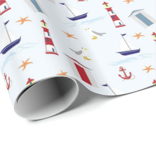Maritimes Segelboot Anker Seemöwe Leuchtturm Ozean Geschenkpapier