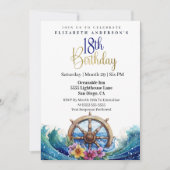 Maritimes Steuerrad 18. Geburtstag Einladung (Vorderseite)