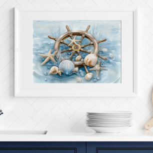 Maritimes Steuerrad Küsten-Wandkunst-Druck   Wandp Poster