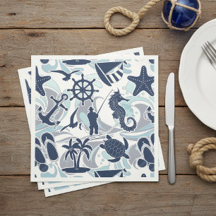 Maritimes Strandmuster Navy ID839 Serviette