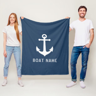 Maritimes Vintage-Anker-Boot-Name Aqua-Blau Fleecedecke