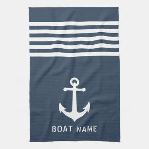 Maritimes Vintage-Anker-Boot-Name Navy Blau Grau Geschirrtuch