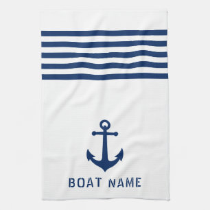 Maritimes Vintage-Anker-Boot-Name Navyblau Weiß Geschirrtuch