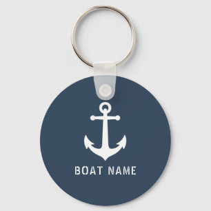 Maritimes Vintage-Anker Boot oder Name Grau Blau Schlüsselanhänger