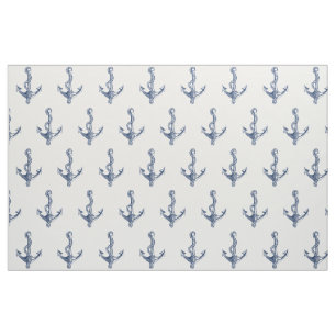 Maritimes Vintage-Anker-Muster in Marineblau Stoff