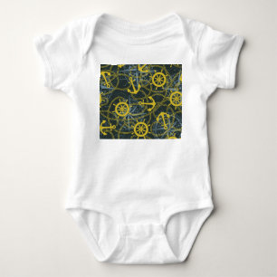 Maritimes Vintage-Muster, Anker und Karte. Baby Strampler