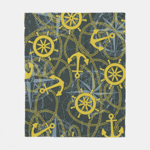 Maritimes Vintage-Muster, Anker und Karte. Fleecedecke