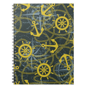 Maritimes Vintage-Muster, Anker und Karte. Notizblock