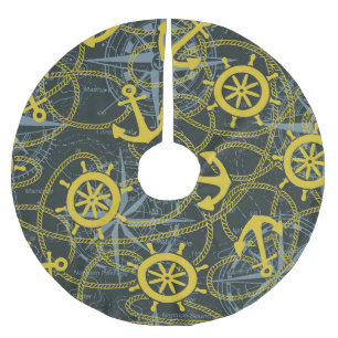 Maritimes Vintage-Muster, Anker und Karte. Polyester Weihnachtsbaumdecke