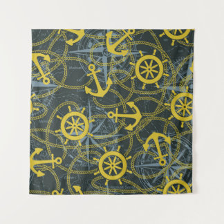 Maritimes Vintage-Muster, Anker und Karte. Wandteppich