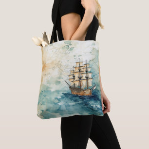 Maritimes Vintage-Segelboot auf alter Karte Tasche