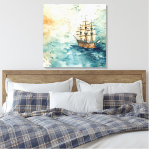 Maritimes Vintage-Segelschiff Alte Karte Leinwanddruck