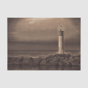 Maritimes Vintage-Sepia-Leuchtturm-Sonnenuntergang Seidenpapier