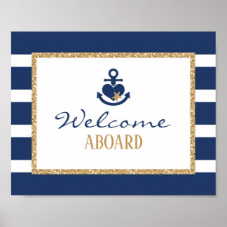 Maritimes Willkommensschild Navy & Gold Poster