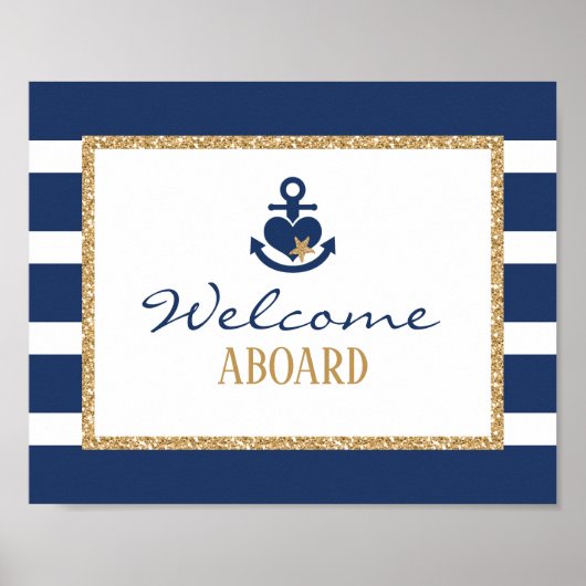 Maritimes Willkommensschild Navy & Gold Poster (Vorne)