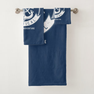 Maritiver Geist Anker,Steuerrad, Marineblau Badhandtuch Set