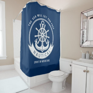 Maritiver Geist Anker,Steuerrad, Marineblau Duschvorhang
