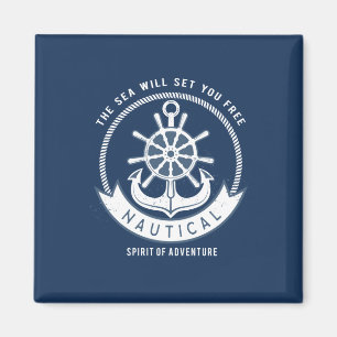 Maritiver Geist Anker,Steuerrad, Marineblau Magnet